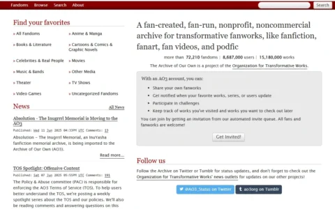 AO3官网入口网址，AO3镜像网站入口链接